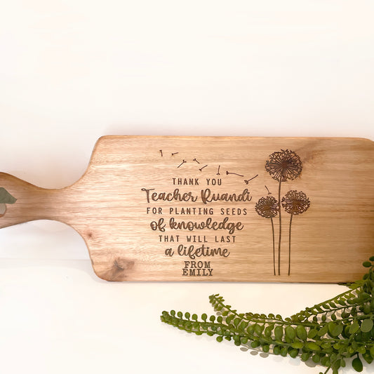 Personalised "Seeds of Knowledge" Engraved Server - 56cm long; Teacher Appreciation Gift