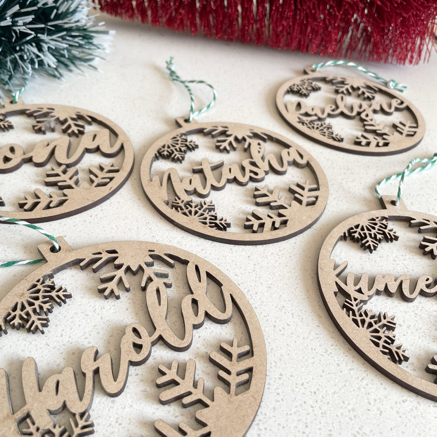 Personalised Wooden Snow Bauble with any name cut out