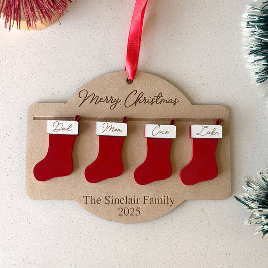 Personalized Family Name Christmas Hanging Decoration with Mini Stockings
