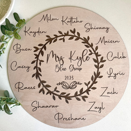 Teacher Plaque personalised and engraved with class names; Teacher appreciation gifts