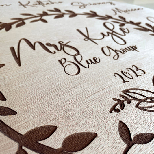 Teacher Plaque personalised and engraved with class names; Teacher appreciation gifts