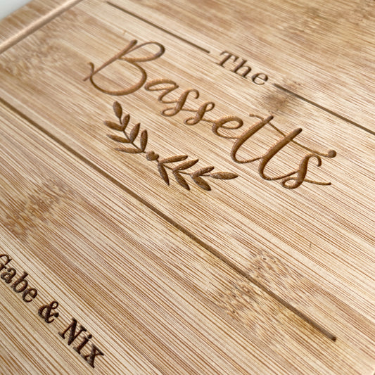 Personalised Cheese Board Set Engraved With Any Surname, Personalised Cutting Board