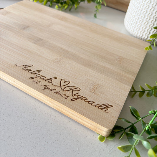 Engraved Cutting Board Personalized With Any 2 names; Personalized Wedding gifts