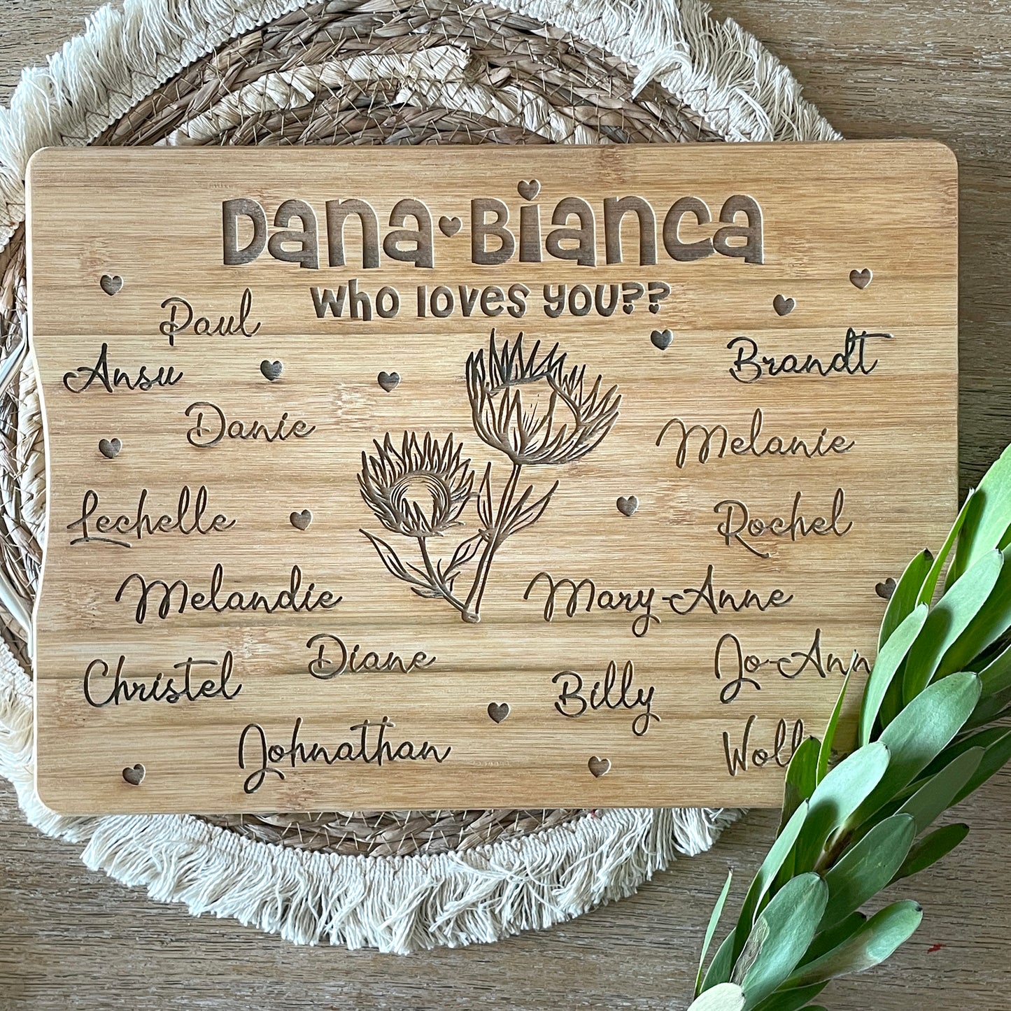 "Who Loves you" engraved personalised cutting board