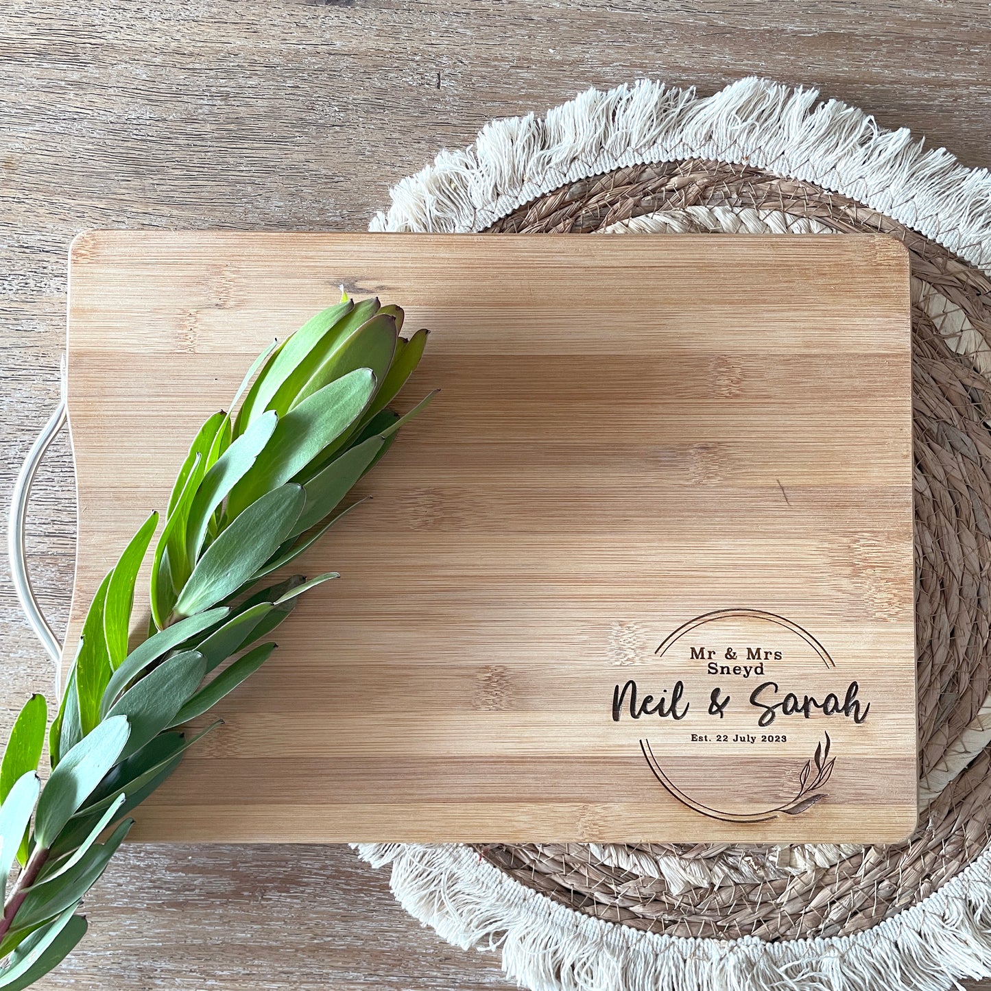 Wreath Engraved Cutting Board; Personalised Wedding Gift