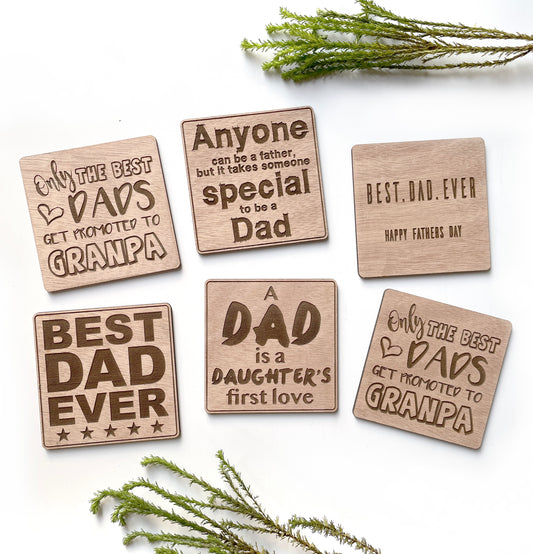 Wooden Engraved Dad Coasters- Set of 3