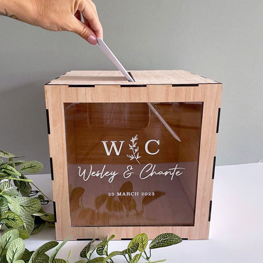 Personalised Engraved Wooden Letter Box; Personalised Wedding Decor