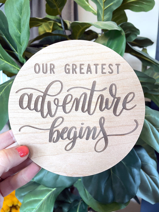 Adventure Begins engraved plaque