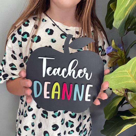 Personalized Apple Shaped Teacher Name Desk Sign