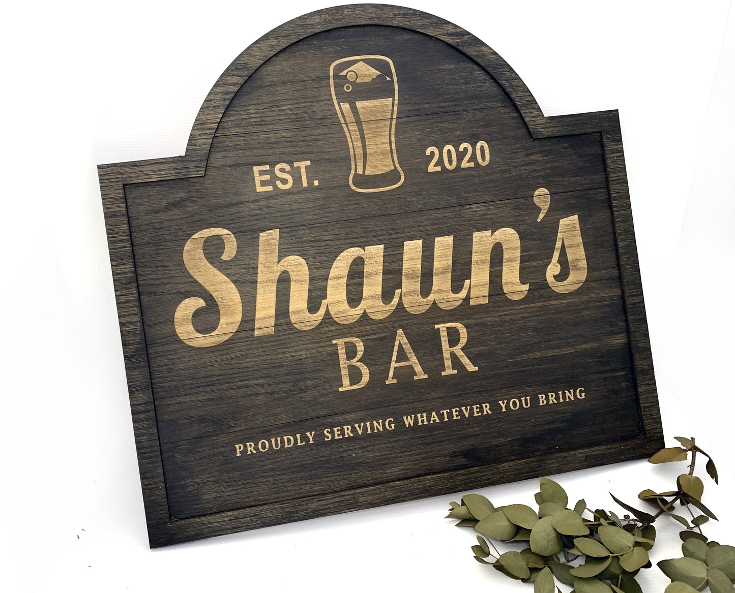 Personalised engraved and slatted wooden Bar Sign