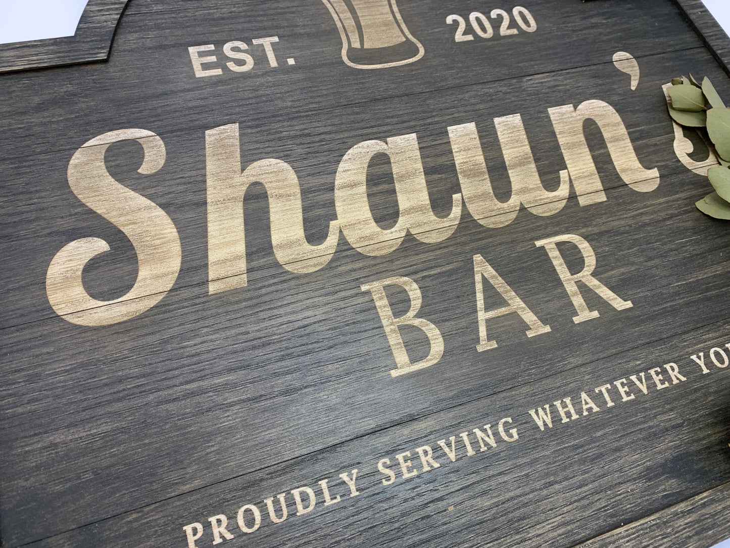 Personalised engraved and slatted wooden Bar Sign
