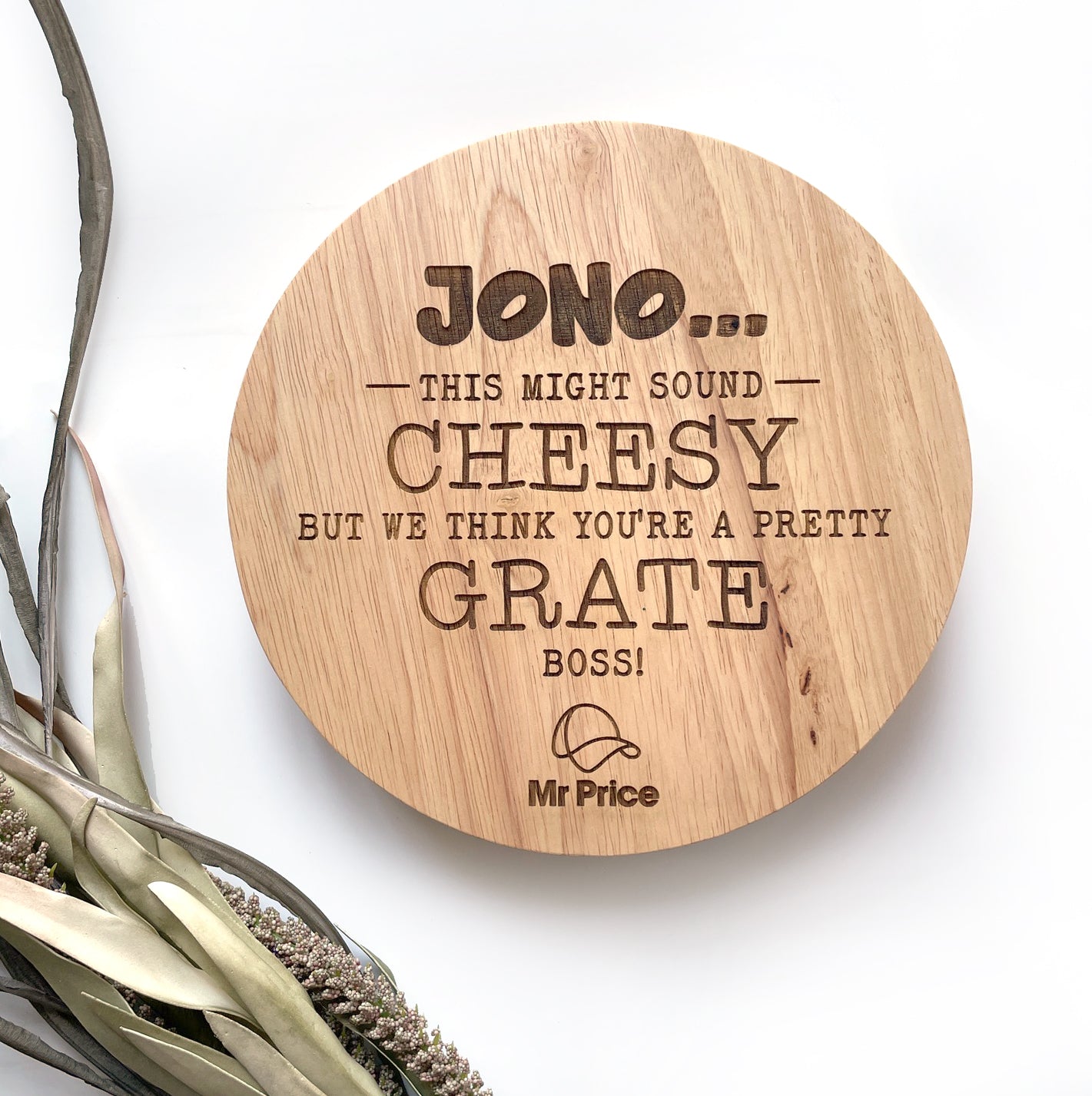 Boss's Engraved Cheese Board with utensils