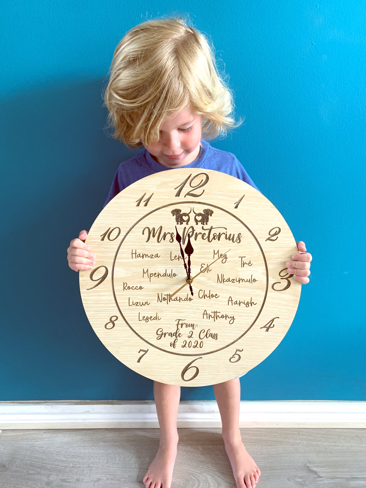 Teacher Engraved Personalised Clock with class names
