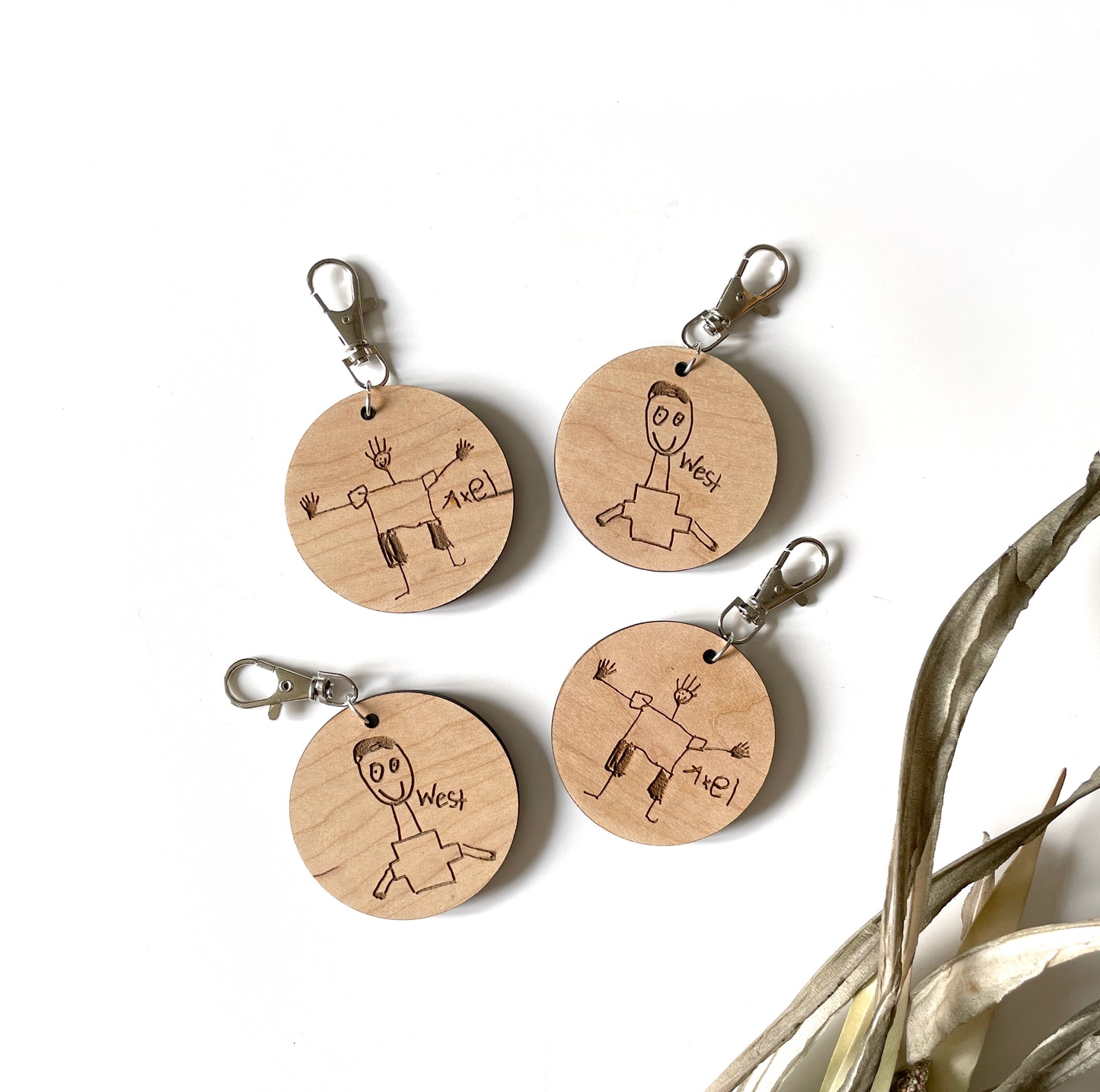 Personalized engraved Drawing Keyrings with your childs own artwork