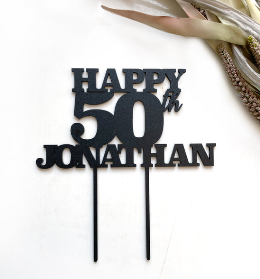 Personalized Wooden Cake Topper – “Happy” with Any Name & Number