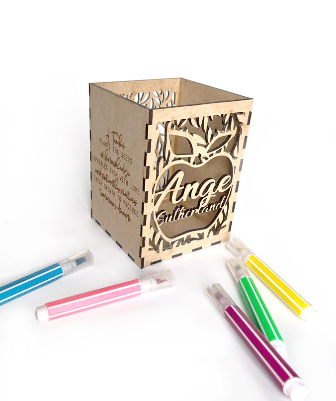 Personalised wooden pencil holder; Teacher appreciation Gift