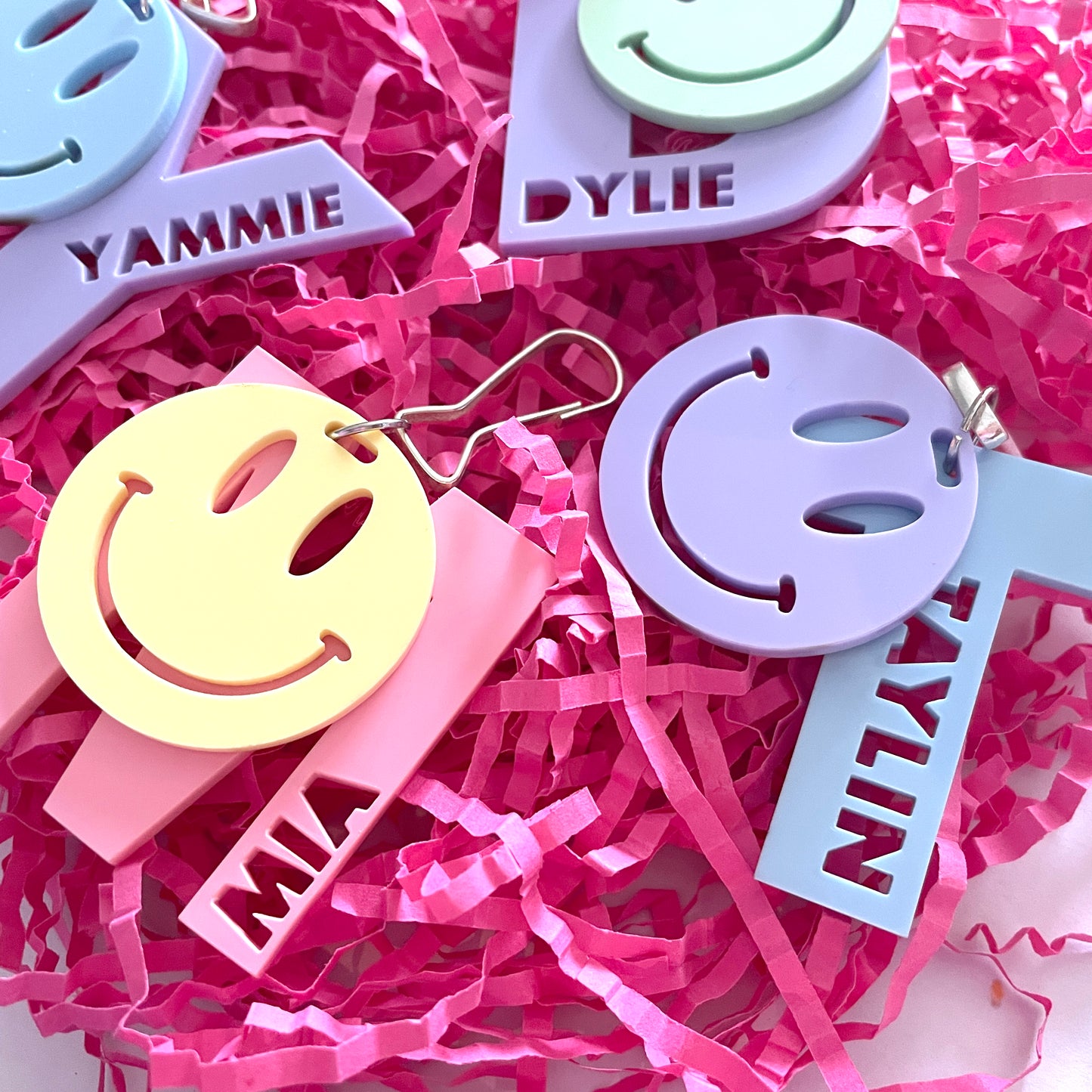 Letter and smiley face acrylic keyring
