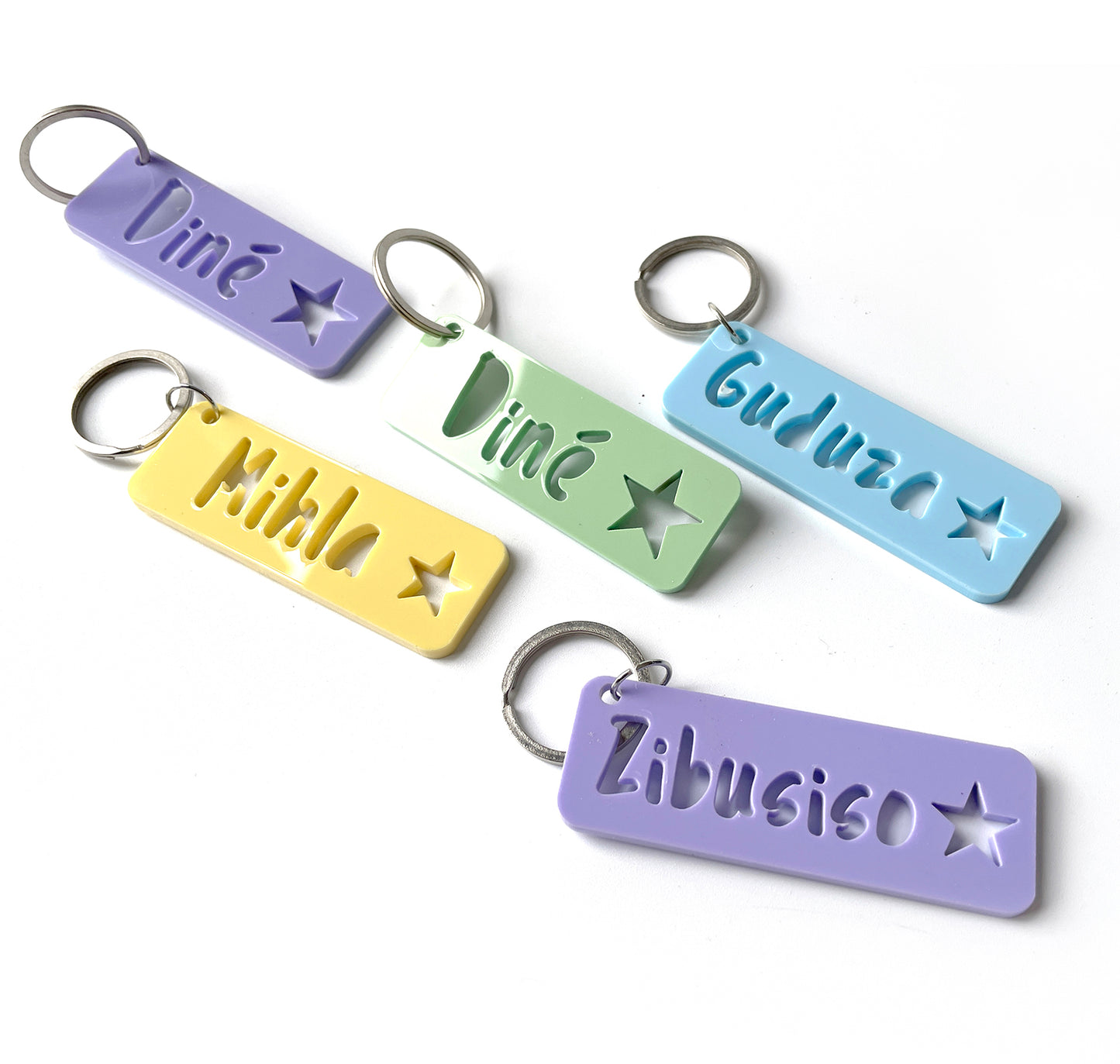 Acrylic keyring personalised with any name; Personalised bag tags