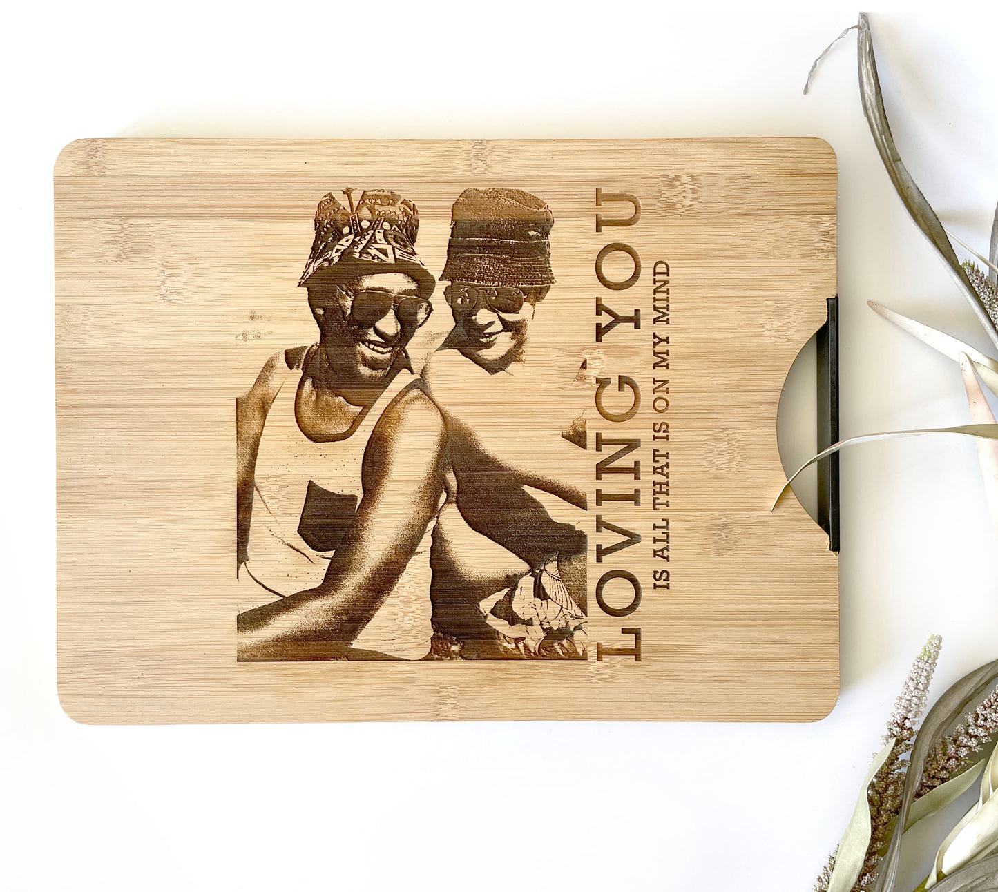 Photo engraved bamboo cutting board