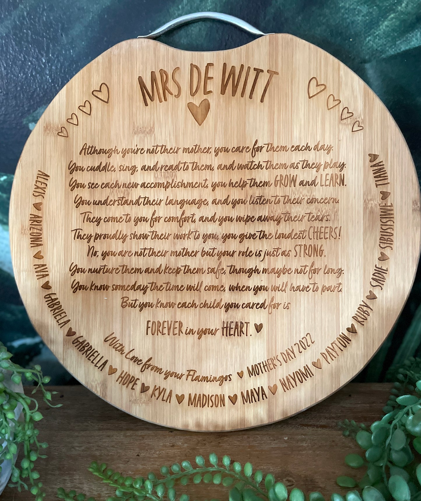 Teacher poem engraved round board