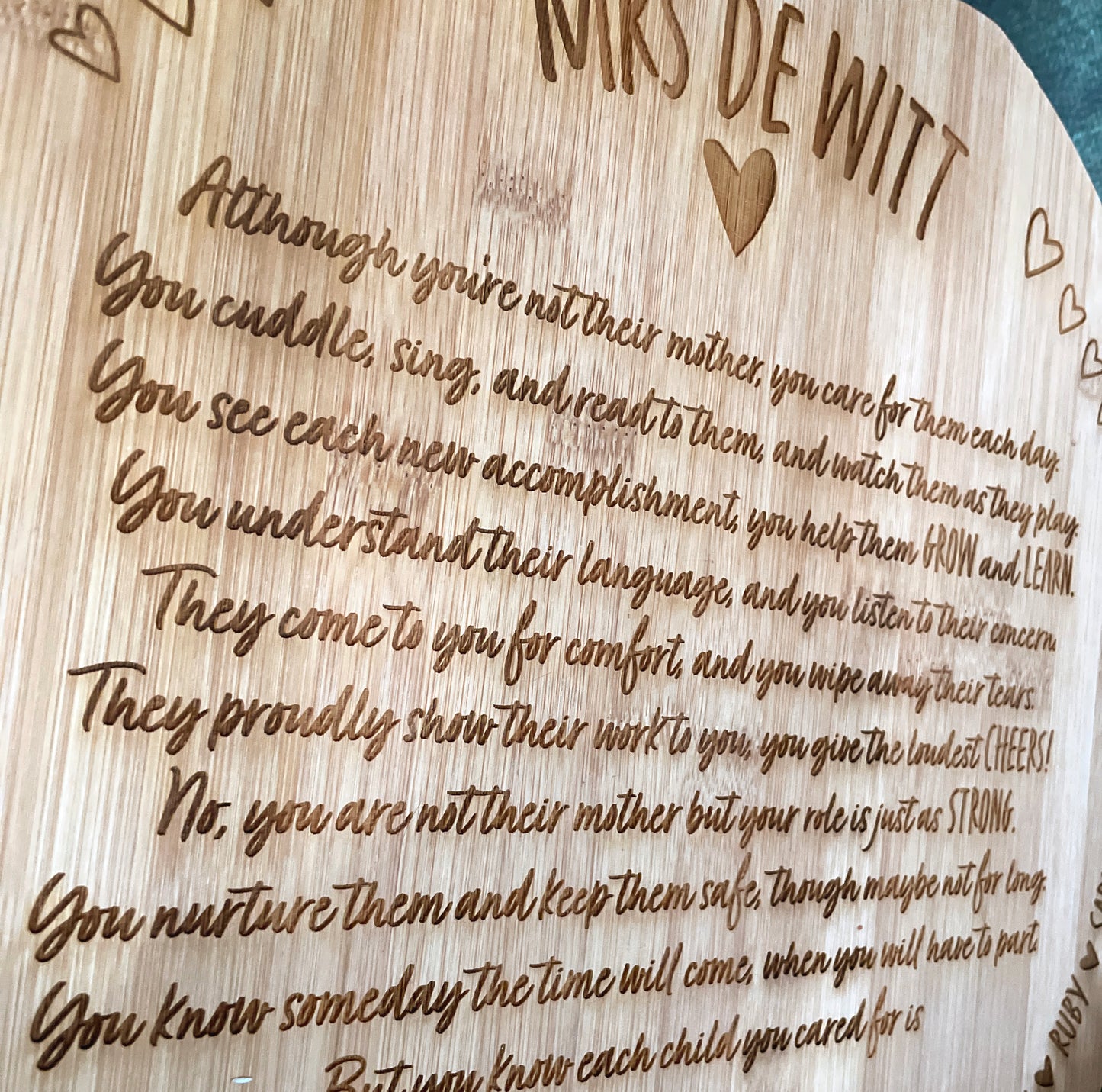 Teacher poem engraved round board
