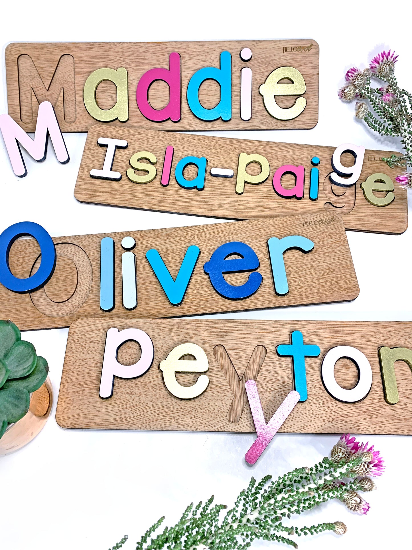 Personalized SINGLE NAME Puzzles - Natural Wood Base