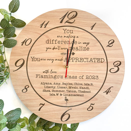 Teacher Appreciation Engraved Clock