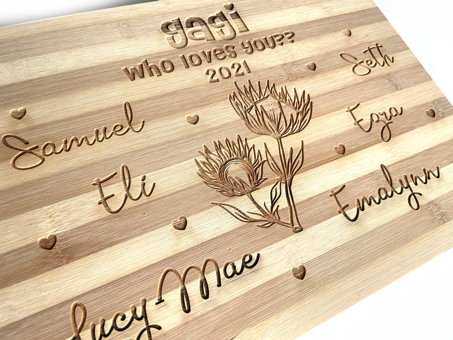 "Who Loves you" engraved personalised cutting board