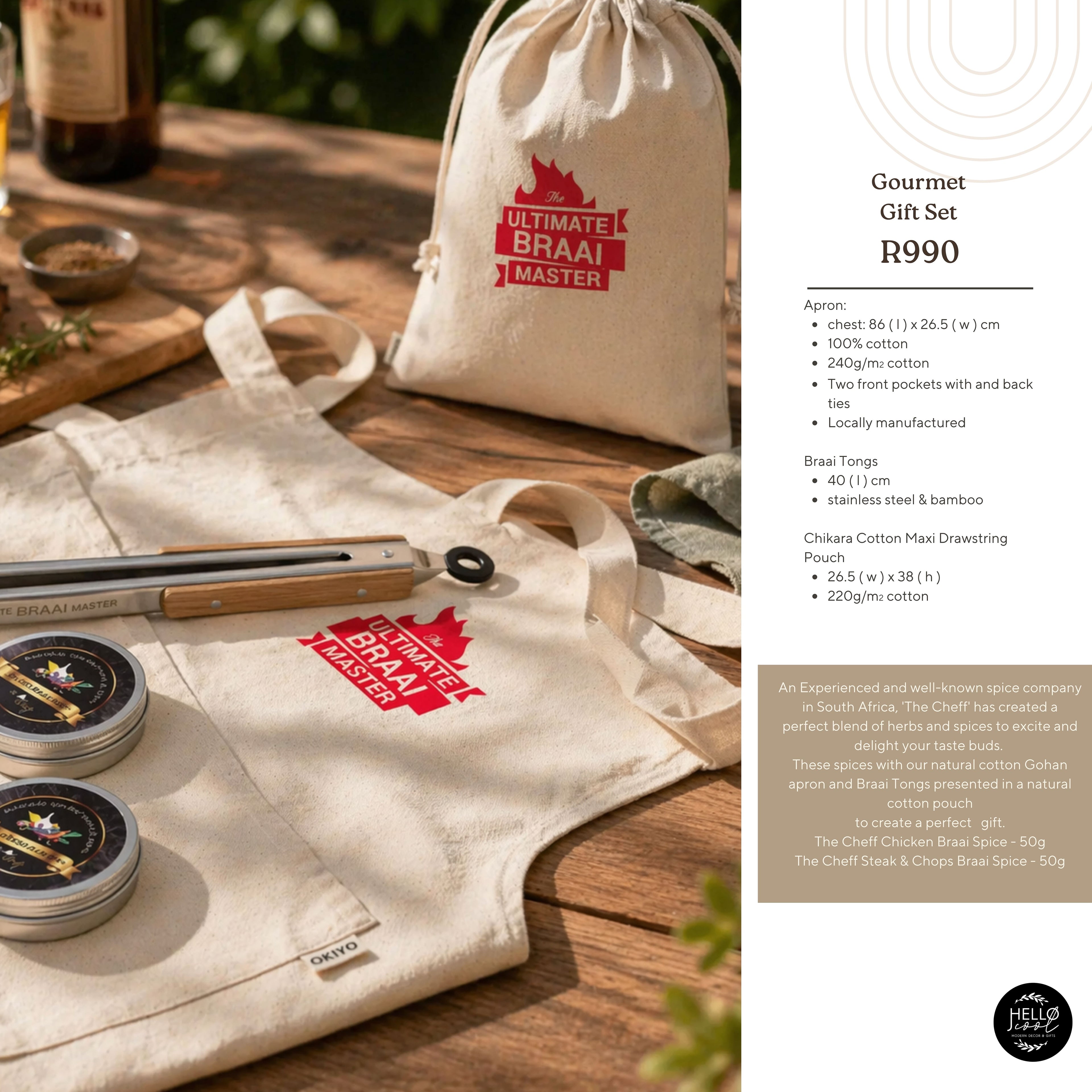 Gourmet Gift Set - Apron, Braai Tongs and Spices; Corporate Gifts for Companies