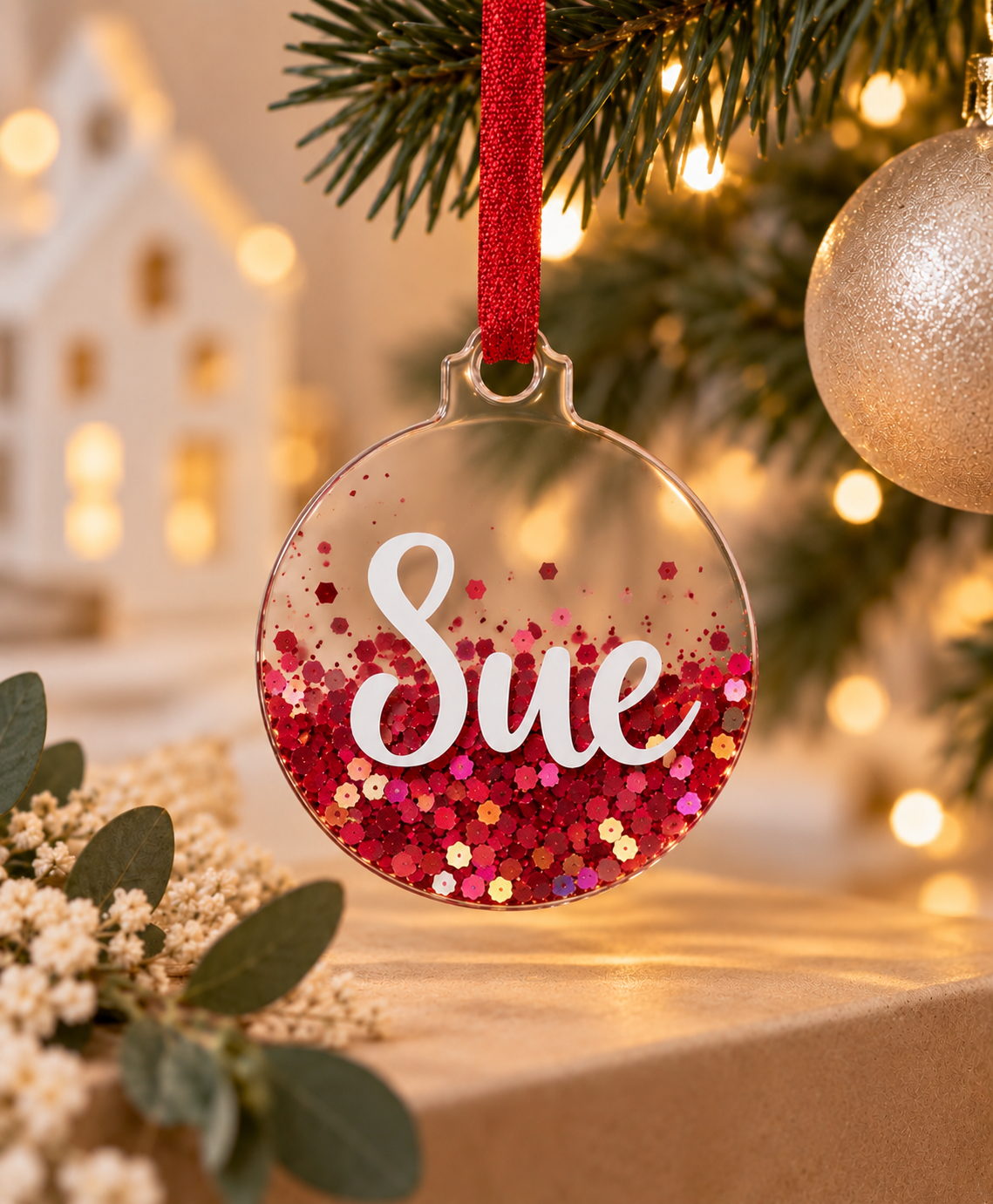 5 for R130 – Clear Resin Personalised Christmas Baubles