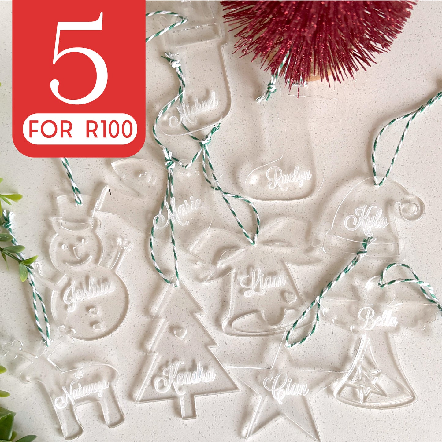 5 for R100 acrylic Christmas Decorations