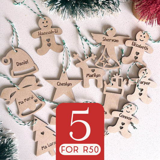 5 for R50 Personalized Wooden Christmas Decorations