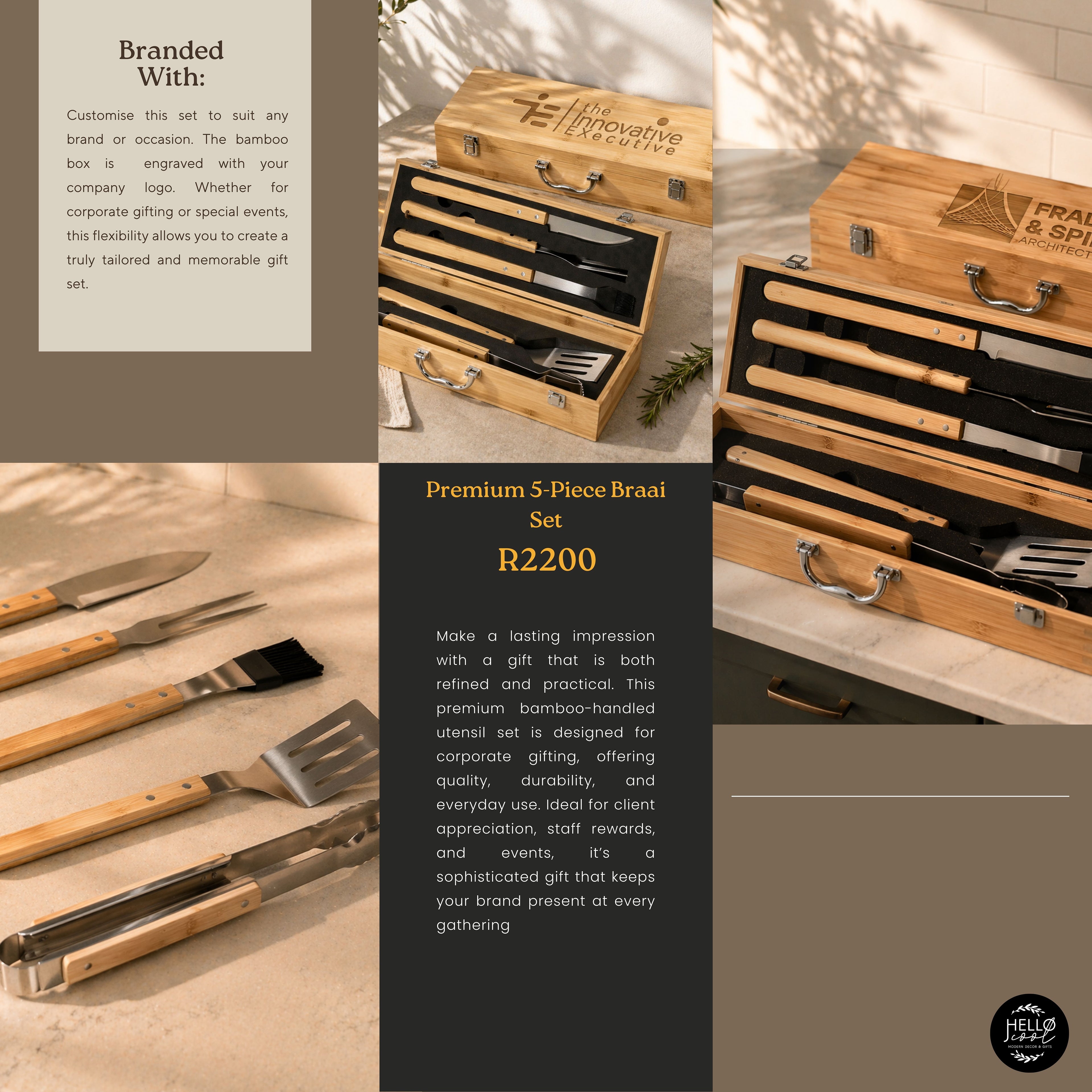 Logo Engraved Premium 5-Piece Braai Set; Corporate Gifts for Companies