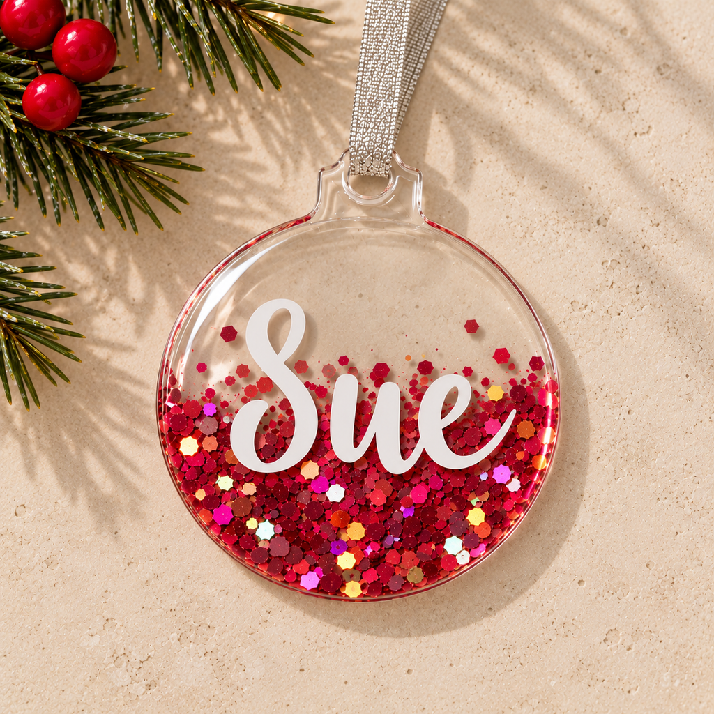 5 for R130 – Clear Resin Personalised Christmas Baubles