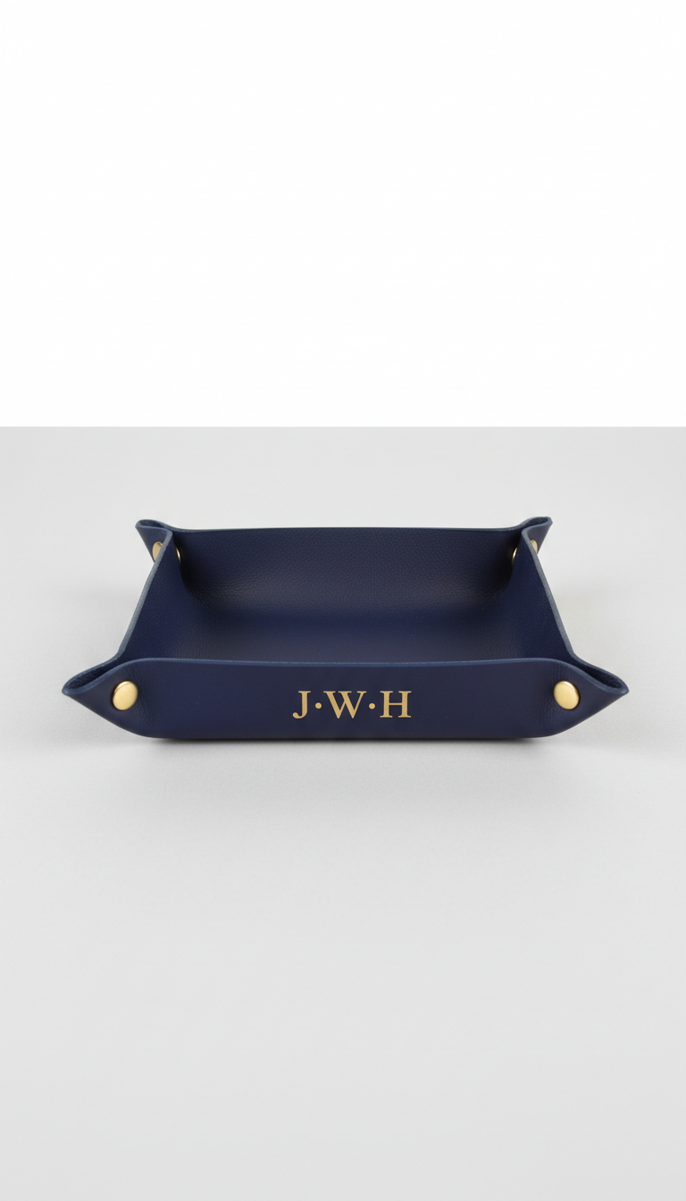 Fine Leather Valet Tray With Custom Initials