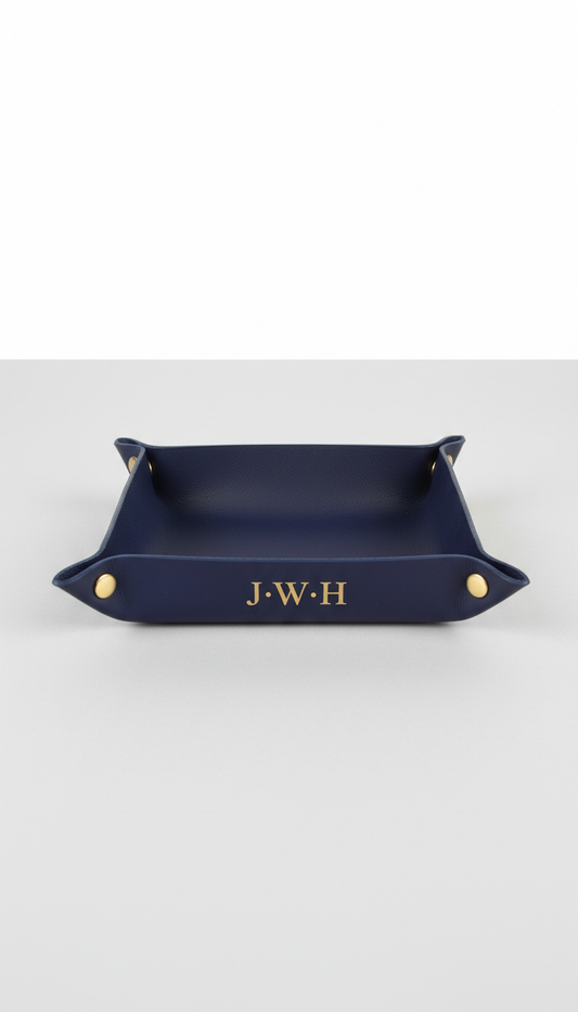 Fine Leather Valet Tray With Custom Initials