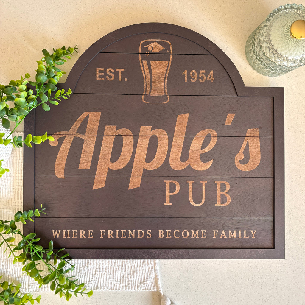 Personalised engraved and slatted wooden Bar Sign