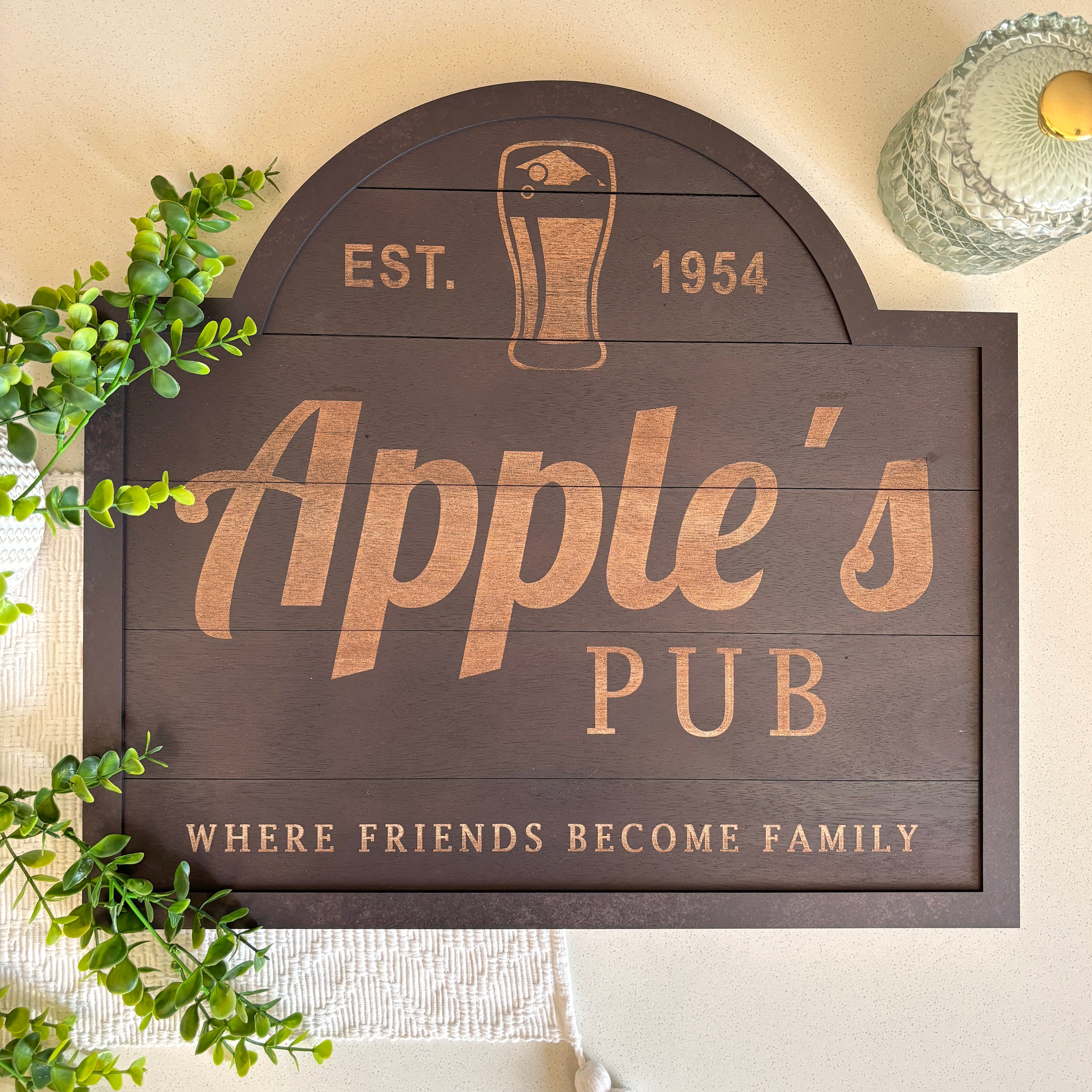 Personalised engraved and slatted wooden Bar Sign