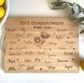 Personalized Class Names Engraved Cutting Board with protea flowers design in the centre; Teacher Gifts