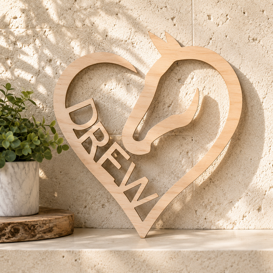 Personalized Wooden Horse Heart Sign, Custom Wooden Horse Decor