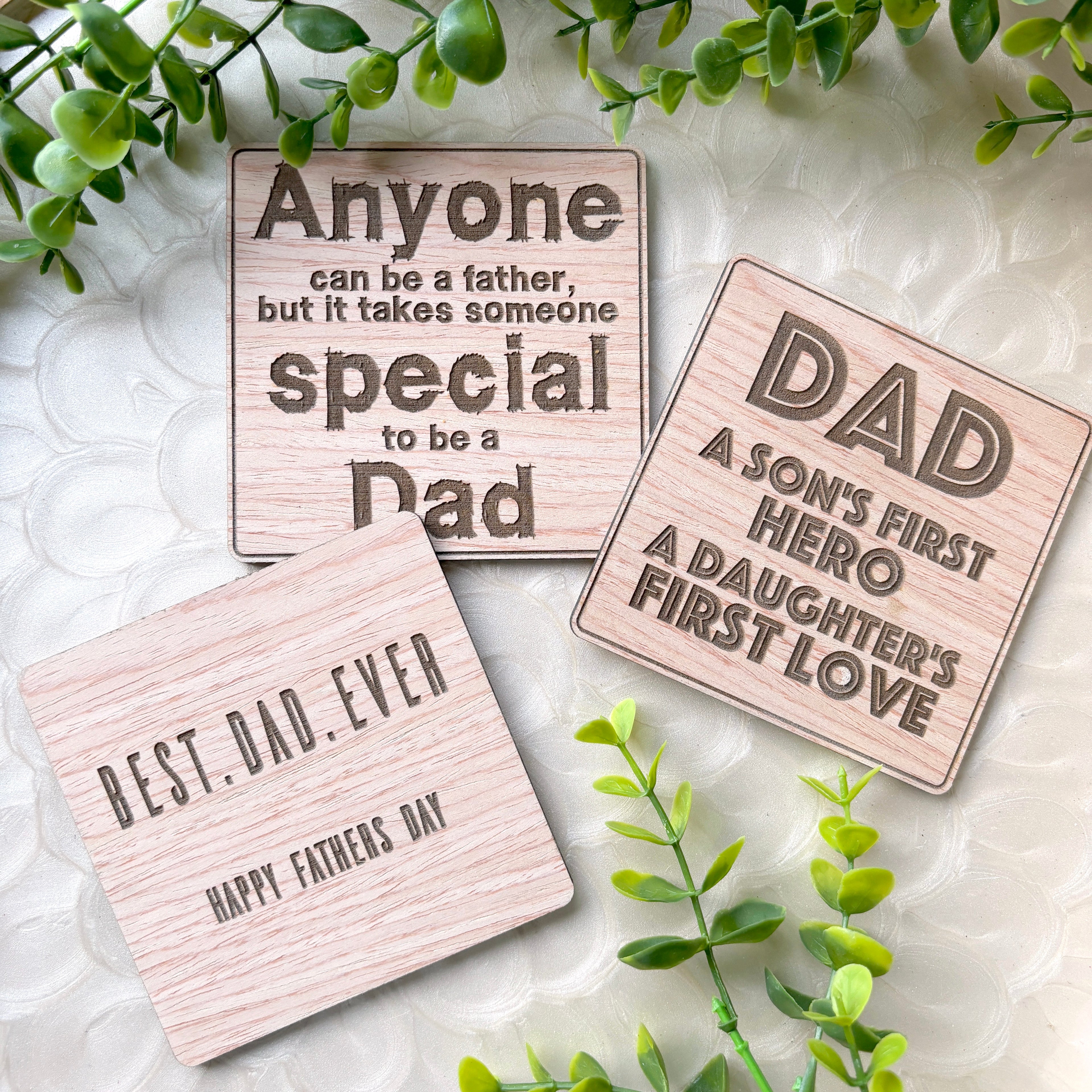 Wooden Engraved Dad Coasters- Set of 3