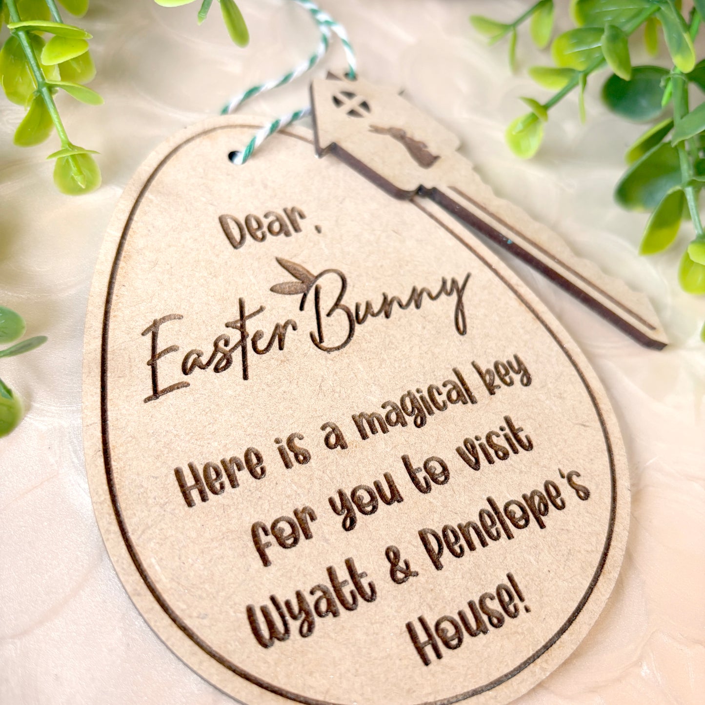 Personalised Wooden Easter egg with key; Easter decor