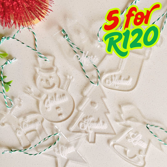 5 for R120 – Acrylic Personalised Christmas Decorations