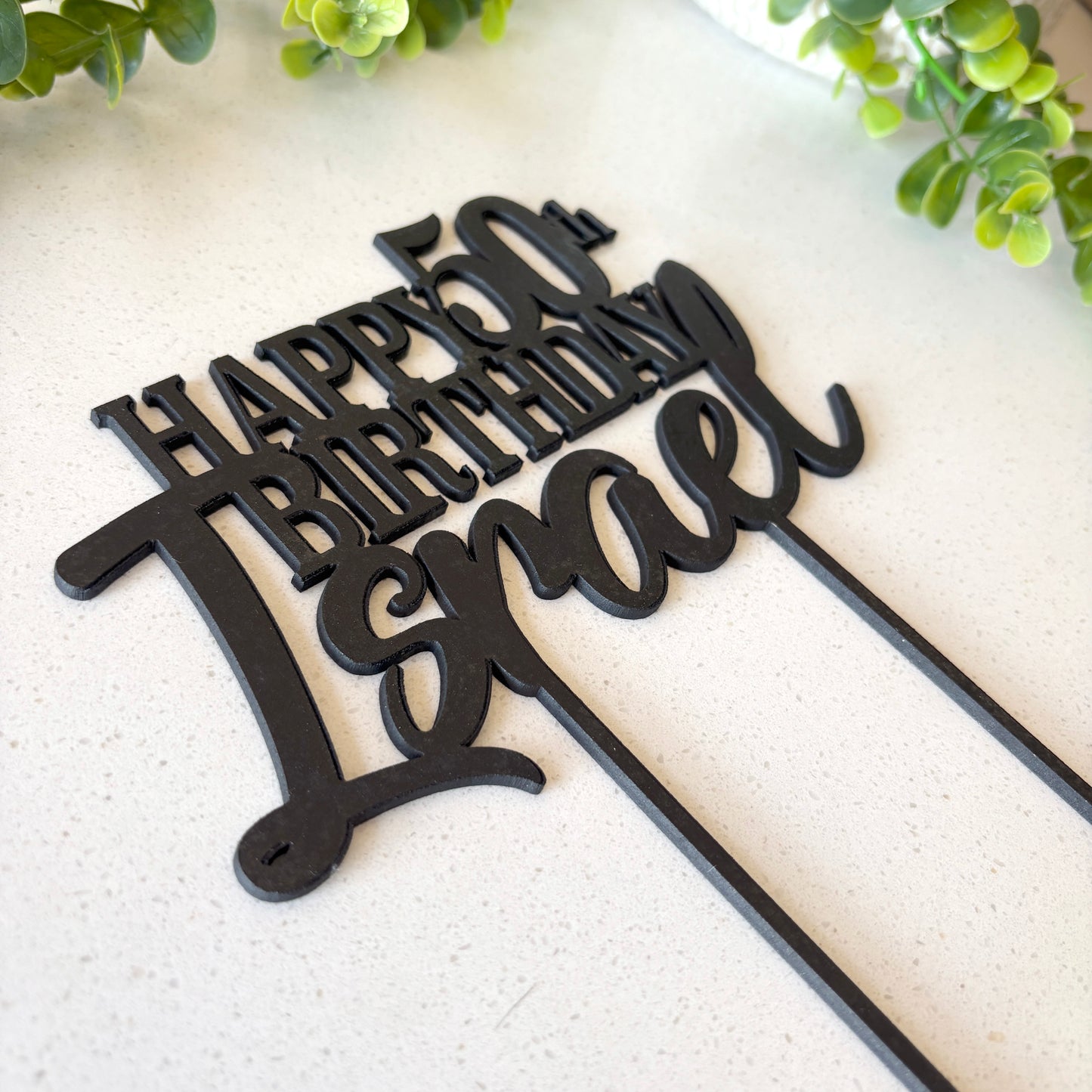 Personalised Wooden “Happy Birthday” Cake Topper with Age & Name