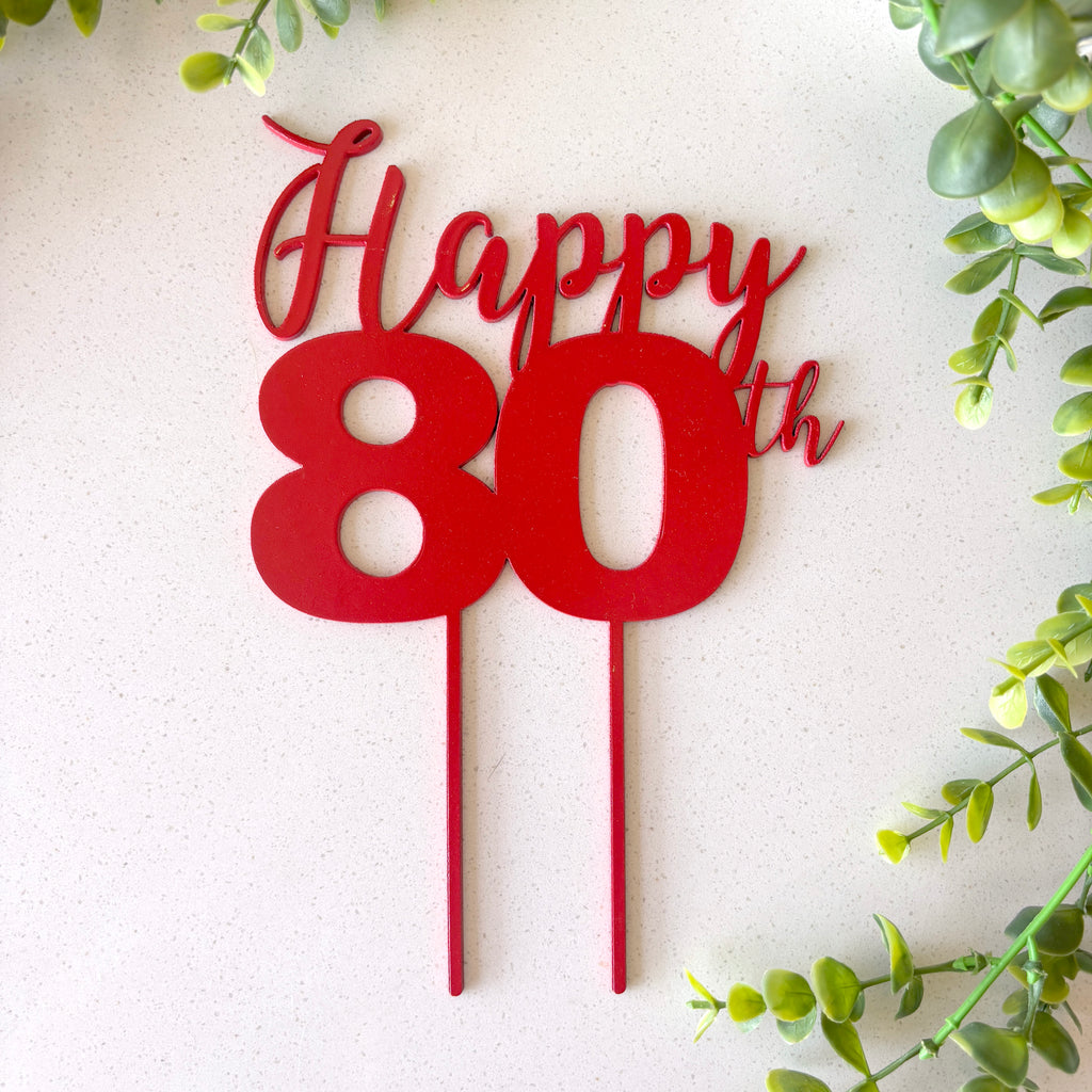 Personalized Wooden Cake Topper with the words Happy and any Number