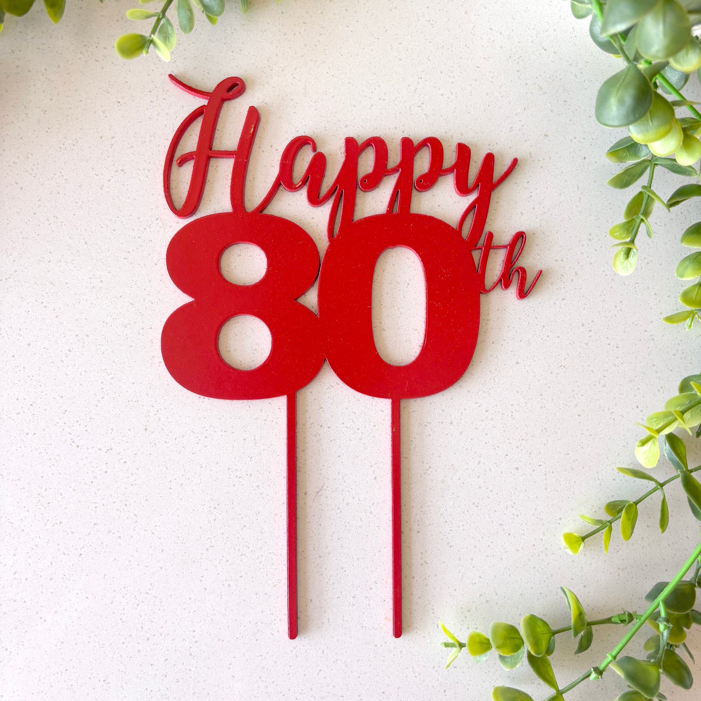 Personalized Wooden Cake Topper with the words Happy and any Number