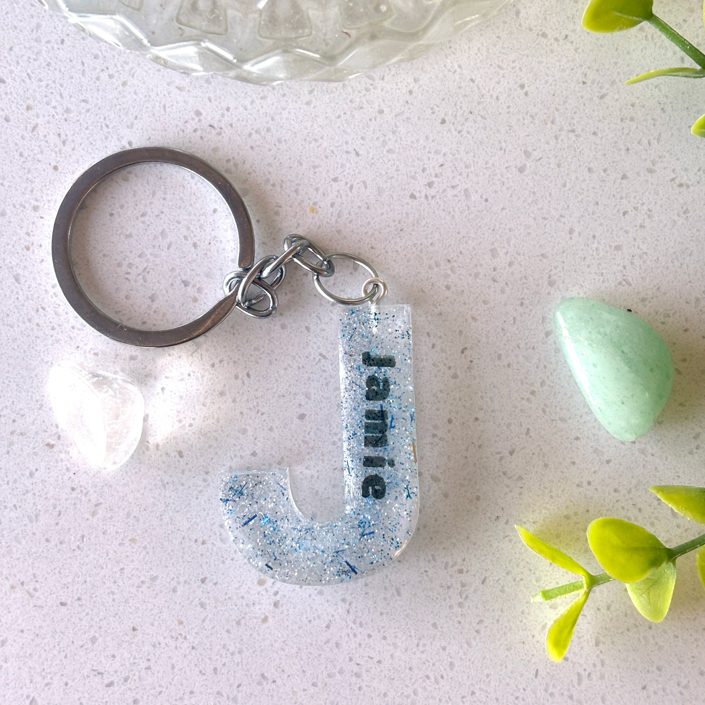 Personalized name keyring in any letter or number with coloured glitter of your choice