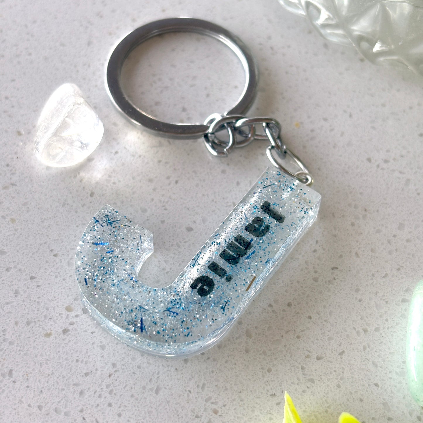 Personalized name keyring in any letter or number with coloured glitter of your choice