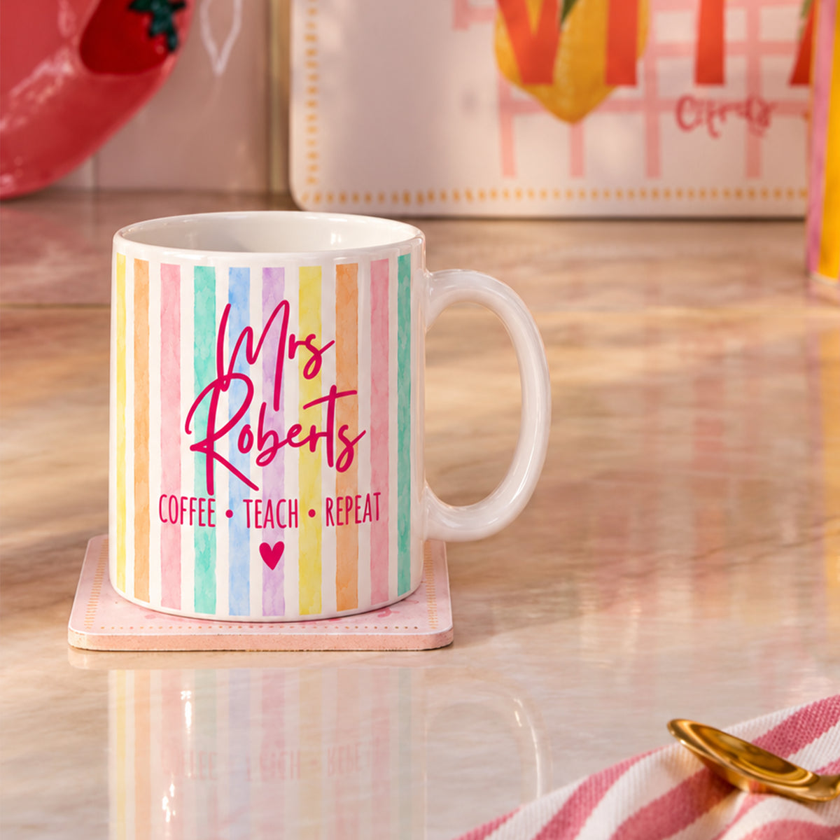 Personalised Rainbow Stripe Teacher Mug