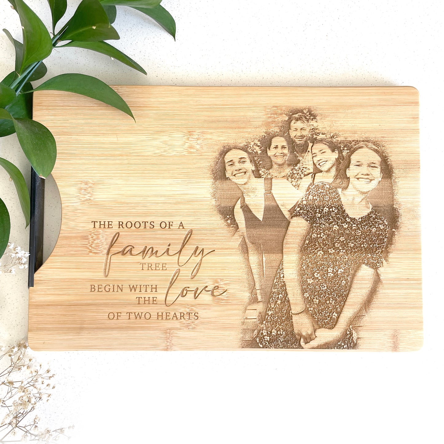 Family photo engraved personalised cutting board